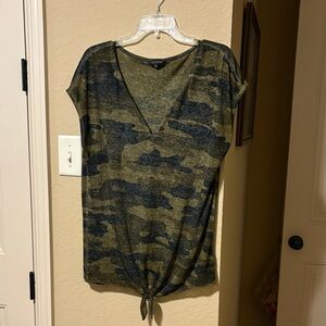 Lucky Brand Green Camo Tie-Front Tee